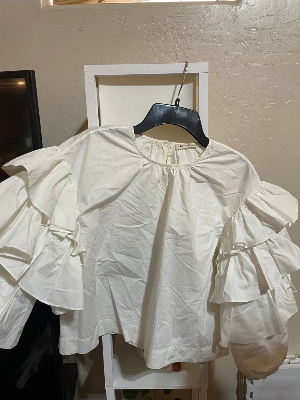 Ulla Johnson Cream Ruffle-Sleeve Cotton Blouse - Picture 4 of 5